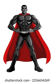 Simple flat vector illustration of a superhero posing with hands on hips