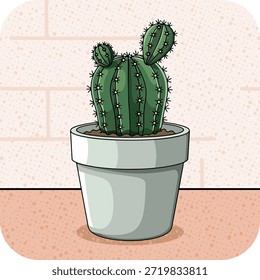 Simple flat vector illustration of a tall cactus in a modern pot.