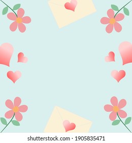Simple Flat Vector Illustration of Valentine's Day background. Heart and Flower Shape Vector Illustration. Love Heart Envelope Shape. Floral Design. Valentines day concept. Wallpaper, Invitation Card.