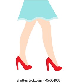 Simple, flat vector illustration of woman legs in red shoes.