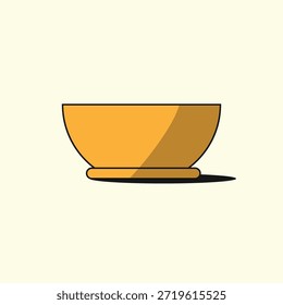 Una Ilustración vectorial plana simple de un cuenco o taza de cerámica amarilla con sombra aislada sobre fondo claro