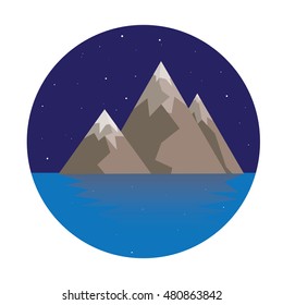 Simple flat vector mountain icon. Mountains, sea and sky.