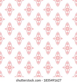 Simple vector plano de color rosado con motivos florales repetidos patrón sobre fondo blanco para textil y papel pintado. Resumen del patrón de verano sin fisuras geométrico contemporáneo para las sábanas.