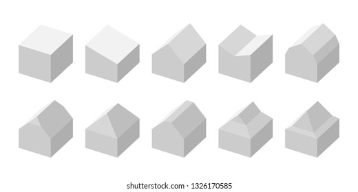 Simple flat vector set of different house roof shapes. 