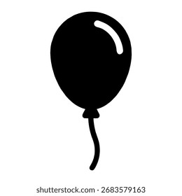 Simple flat vector silhouette of a party balloon with string isolated on Transparent background.