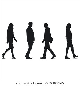 Simple flat vector of silhouettes of walking people