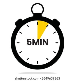 Cronômetro simples de vetor plano mostrando o segmento de contagem regressiva de 5 minutos. Ideal para aplicativos de fitness, culinária, produtividade e IU de gerenciamento de tempo.