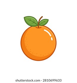 A simple flat vector style illustration of a single round orange fruit with a stem and two green leaves isolated on a white background