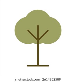 Simple Flat Vector Tree Icon with Round Canopy and Symmetrical Branches