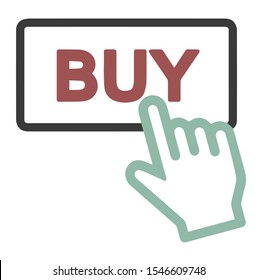 Simple flat vector web shopping icon of finger of hand clicking on 'Buy' button