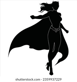 Simple flat vector woman superhero silhouette