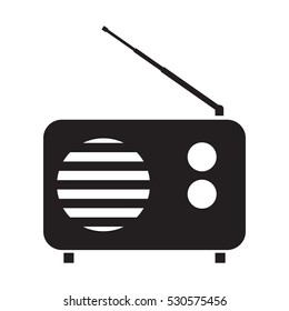 Simple Flat Vintage Radio Icon, Grayscale On White Background