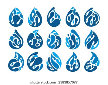 Simple flat water droplet splash logo icon design set