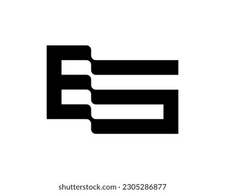 simple flat waving flag with letter E S number 5 as negative space