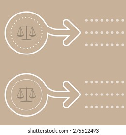 Simple flat white arrow and lawyer symbol