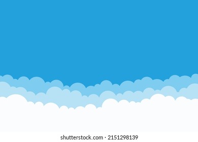 simple flat white cloud background design, empty blue sky illustration template vector