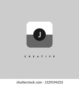 simple flat white and gray square business J logo letter creative design isolated on grey background
