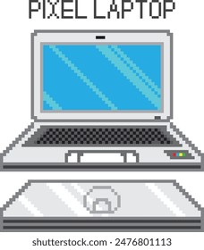 Simple flat white laptop open and close in pixel style. Vector white laptop open and close for design, website.