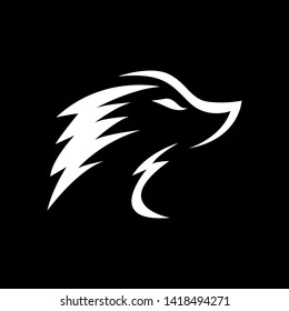 simple flat white wolf head face in dark black backgound logo icon vector template