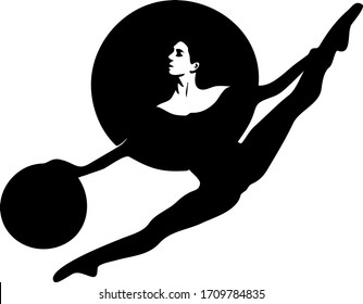 Simple flat woman ballet dancer with ball vector logo