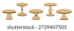 Simple flat wooden cake stands set. Vector illustration of empty cake stands of different shapes isolated on white background. Wedding banquet element