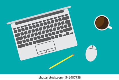 Simple flat workspace illustration, top view