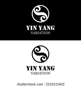 Simple flat yin yang variation silhouette for symbol of harmony and spiritual balance logo icon