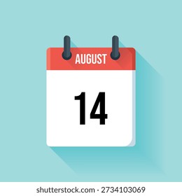 Ilustración de calendario simple de diseño plano que muestra el mes de agosto y la fecha 14.