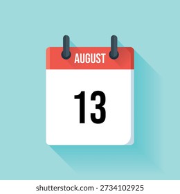 Una página de calendario simple de diseño plano muestra el mes de agosto y la fecha 13.