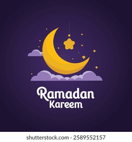 A simple, flat-design graphic depicting a crescent moon and star, evocative of the Ramadan celebration.