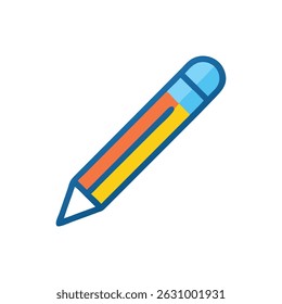A simple, flat-style graphic illustration of a colorful pencil on a White Background. The design is clean and modern.
