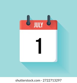 Gráfico sencillo de estilo plano que muestra el primer día de julio en una página de calendario.