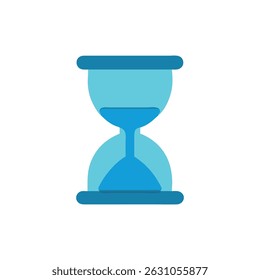 A simple flat-style hourglass illustration against a White Background. The color palette is mainly various shades of blue.