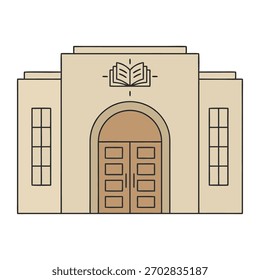 Um ícone simples, de estilo plano, de um edifício público clássico, grandioso, de pedra bege, como uma biblioteca, um museu, ou uma câmara municipal, um símbolo de conhecimento, cultura, e vida cívica.