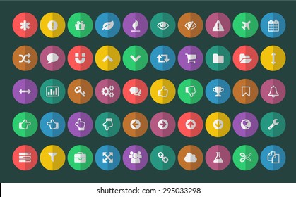 Simple flat-style icons, on dark background