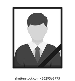 Simple flat-style illustration of a man s funeral photo with a black diagonal ribbon, commonly used in memory cards, commemorative posters, and funeral program materials.