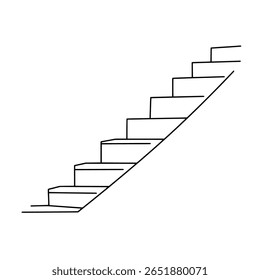 A simple flight of stairs in a minimalist line art illustration. A clean icon representing steps, architectural elements, and personal growth.