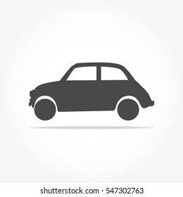 simple floating classic car icon viewed from the side colored in dark grey with drop shadow