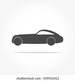 simple floating classic sedan car icon viewed from the side colored in flat dark grey with drop shadow