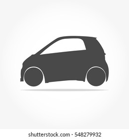 simple floating hybrid or electric car icon viewed from the side colored in dark grey with drop shadow