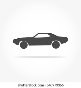 simple floating muscle car icon viewed from the side colored in dark grey with drop shadow