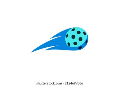 a simple floating pickleball vector graphic with swoosh and fluorescent blue.