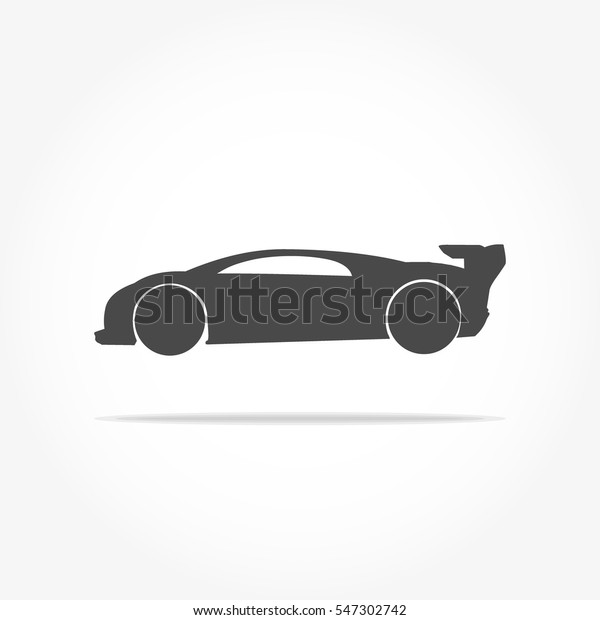 simple floating racing car icon viewed\
from the side colored in dark grey with drop\
shadow