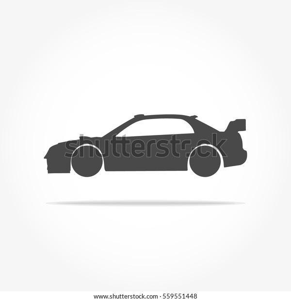 simple floating racing car icon\
viewed from the side colored in flat dark grey with drop\
shadow