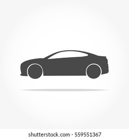 simple floating sedan car icon viewed from the side colored in flat dark grey with drop shadow