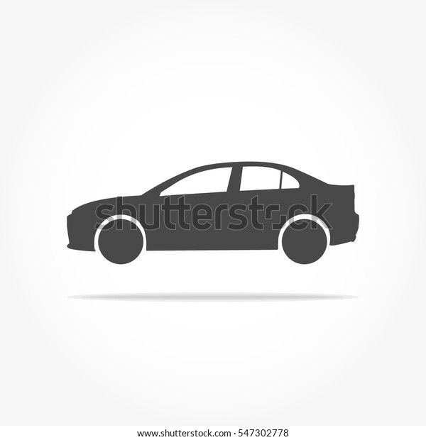simple floating sedan car icon viewed\
from the side colored in dark grey with drop\
shadow