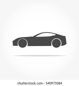 simple floating sports car icon viewed from the side colored in dark grey with drop shadow