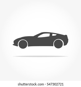 Simple Floating Sports Car Icon Viewed From The Side Colored In Dark Grey With Drop Shadow