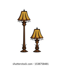 Simple floor lamp and table lamp. retro modern logo vector. Line art furniture Icon.  trend room decor
