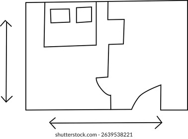 Simple Floor Plan Layout with Room Measurements and Arrows Indicating Architectural Dimensions and Interior Design Concepts